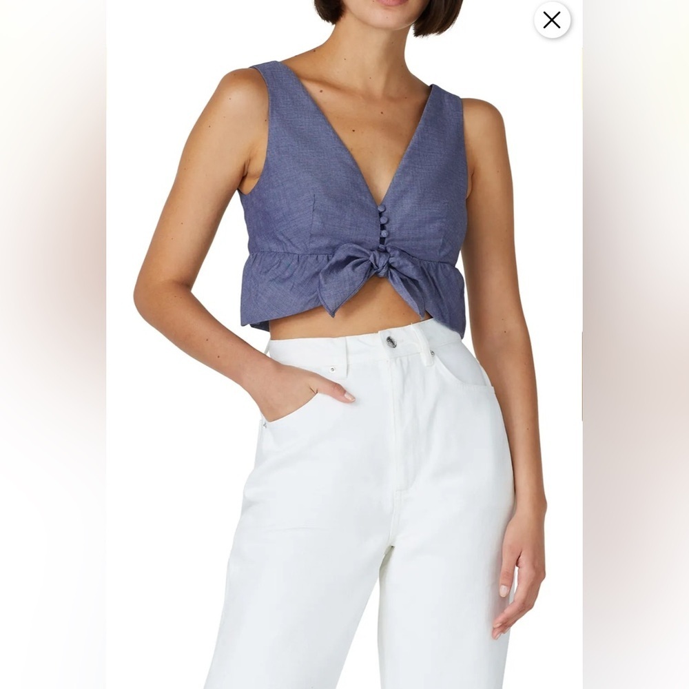 Chambray Ruffle Crop Top by Thakoon Size 10 - Picture 4 of 15
